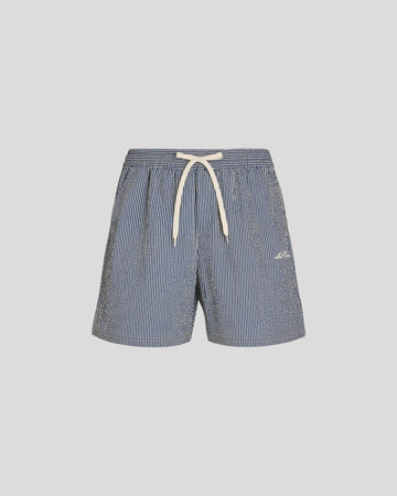 Les Deux || Stan Stripe Seersucker Swim Shorts - Light Sand/ Blueprint Les Deux