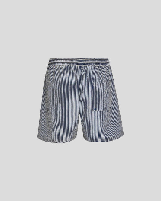 Les Deux || Stan Stripe Seersucker Swim Shorts - Light Sand/ Blueprint Les Deux
