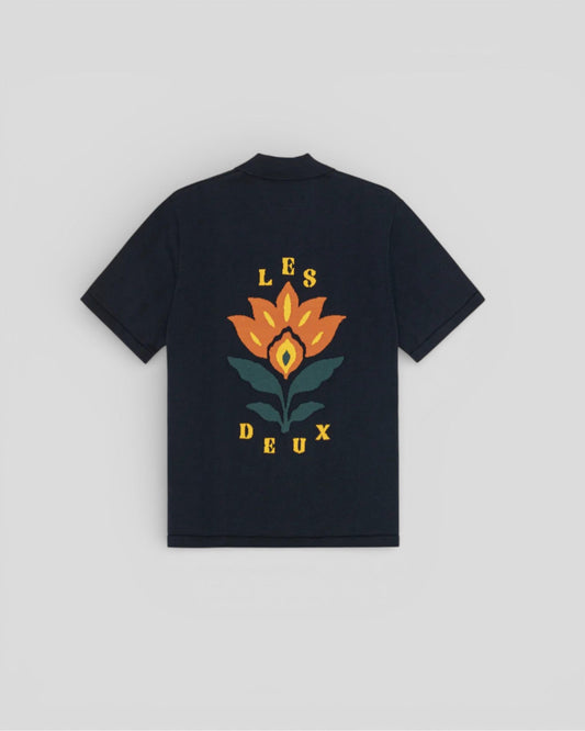 Les Deux || Emmett Arabesque Knitted SS Shirt - Dark navy Les Deux