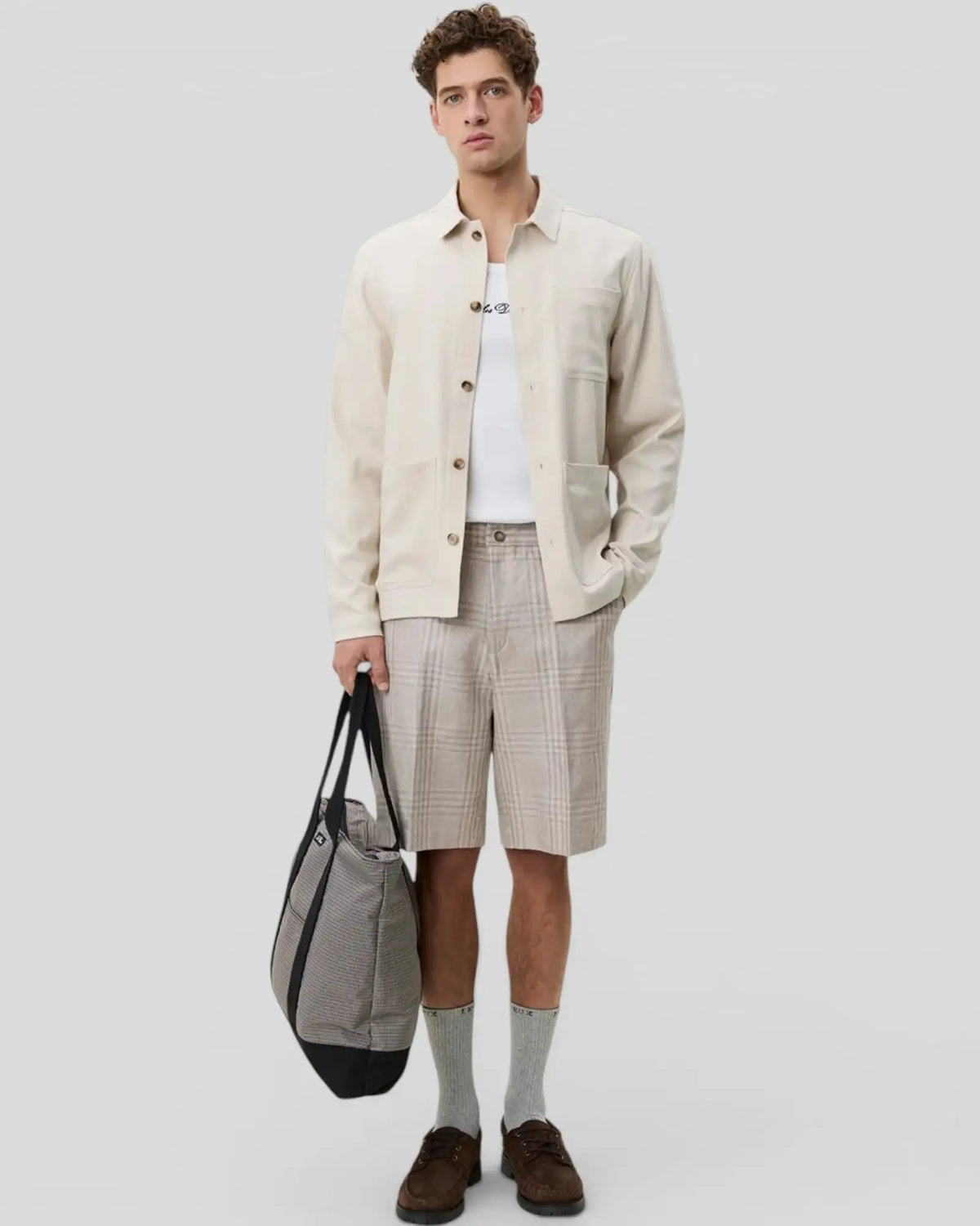 Les Deux || Herringbone Overshirt - Ivory Les Deux
