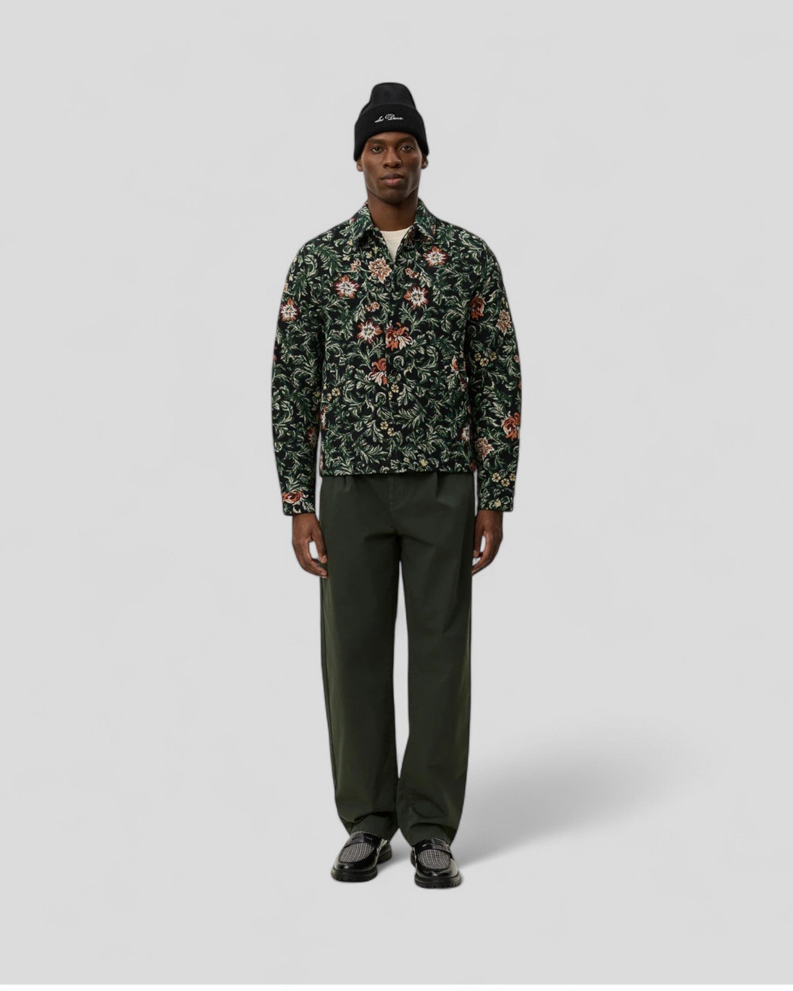 Les Deux || Jaiden Flower Jacquard Overshirt - Black Les Deux