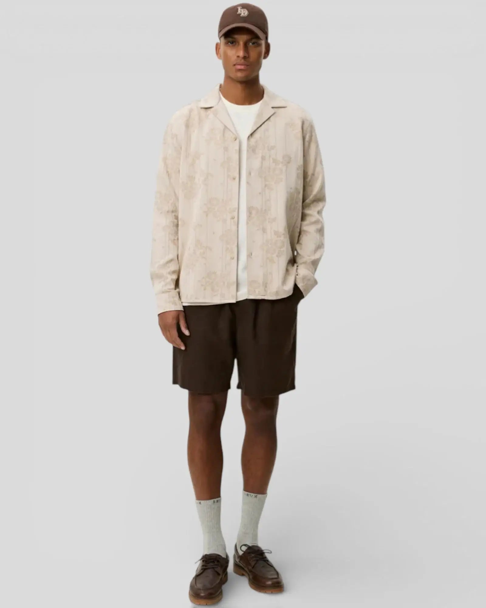 Les Deux || Jasper Flower Jacquard Shirt - Oyster Gray White Les Deux