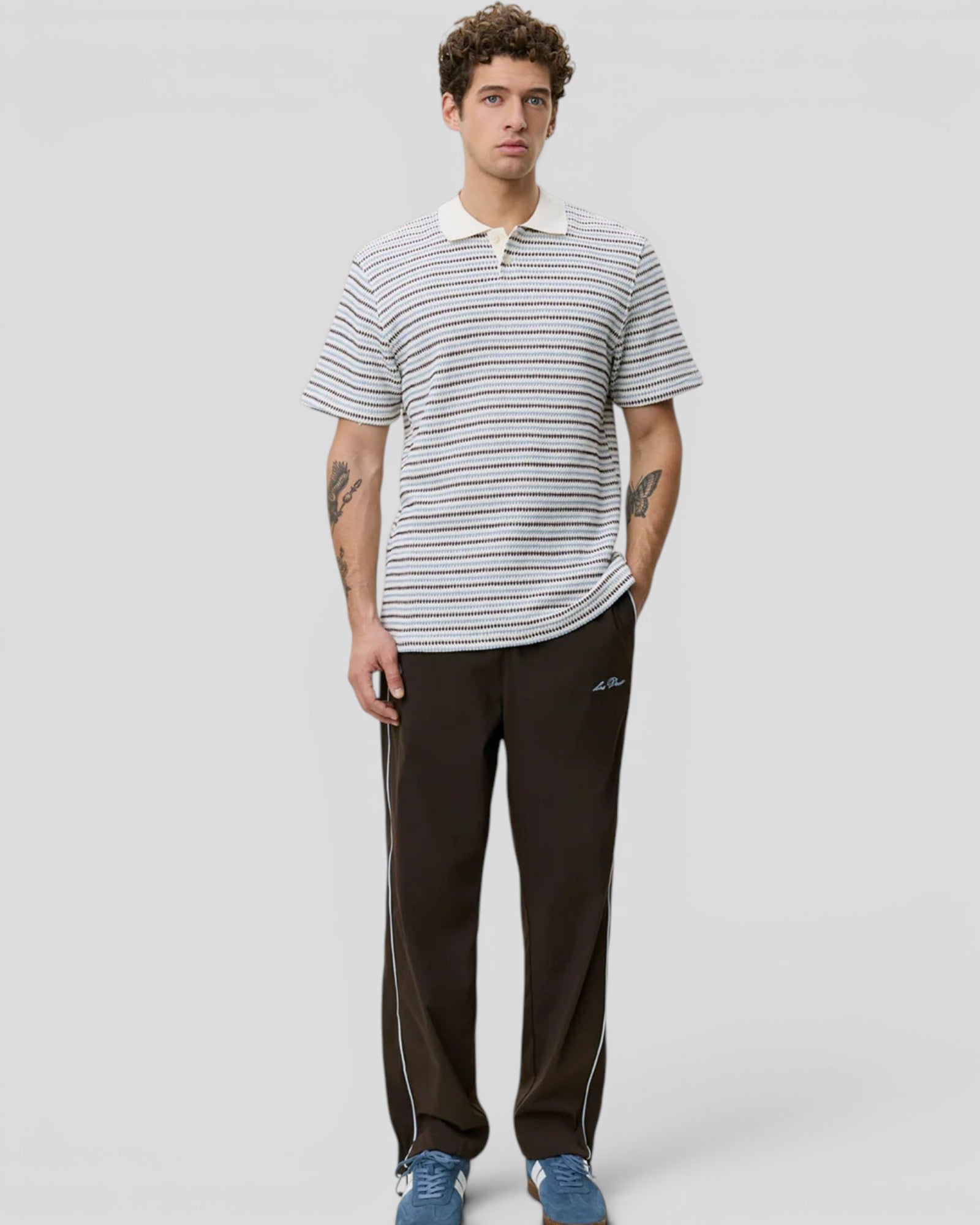 Les Deux || Knitted Stripe Polo - Eggnog White Les Deux