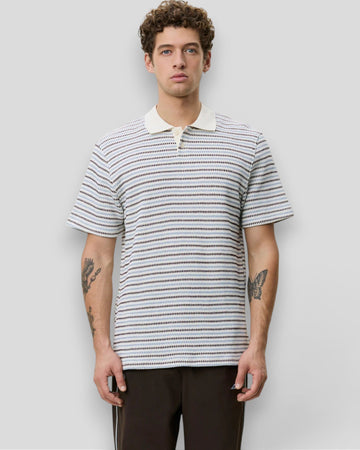 Les Deux || Knitted Stripe Polo - Eggnog White Les Deux