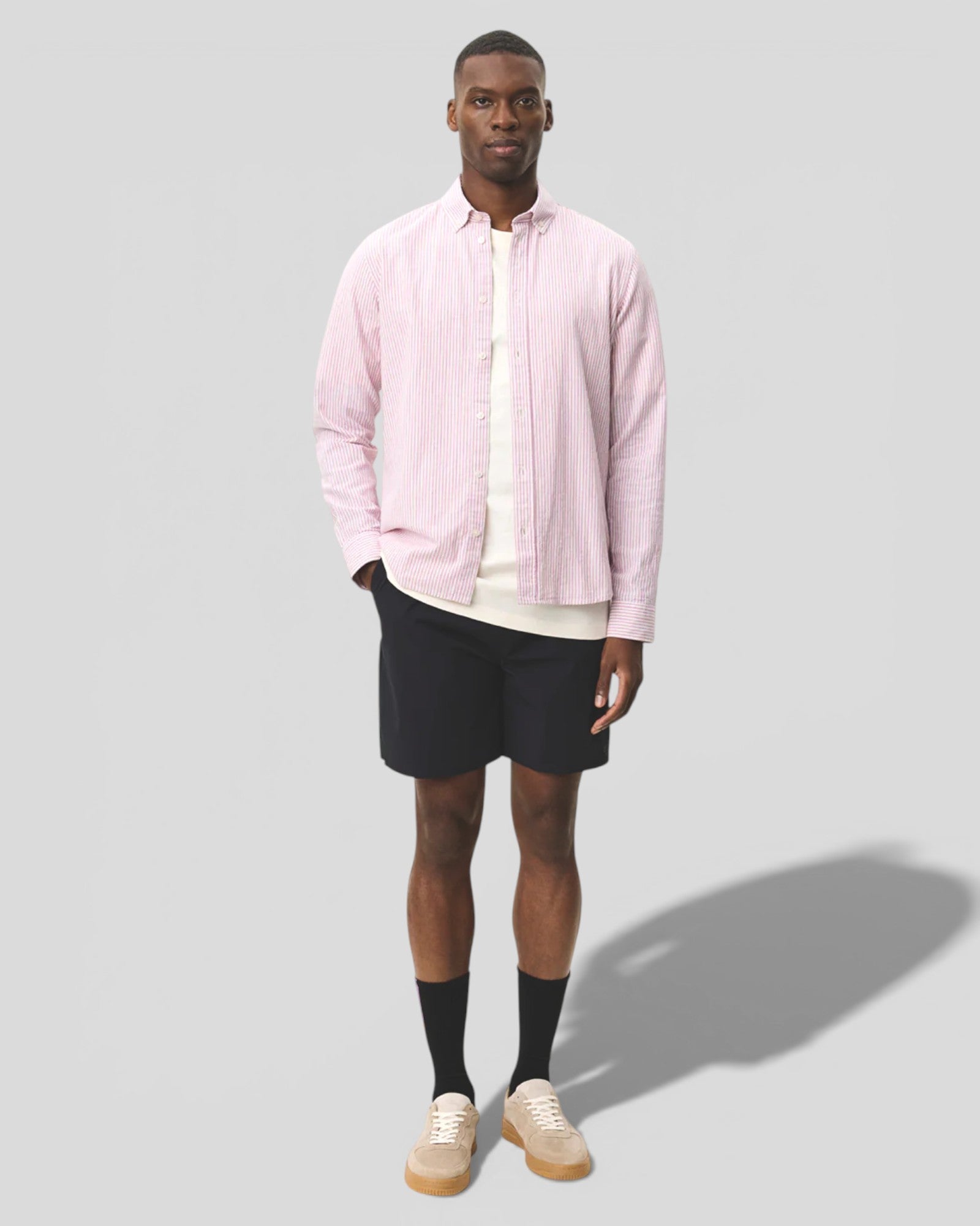 Les Deux || Konrad Stripe Cotton Linen Shirt - Crocus Pink Les Deux