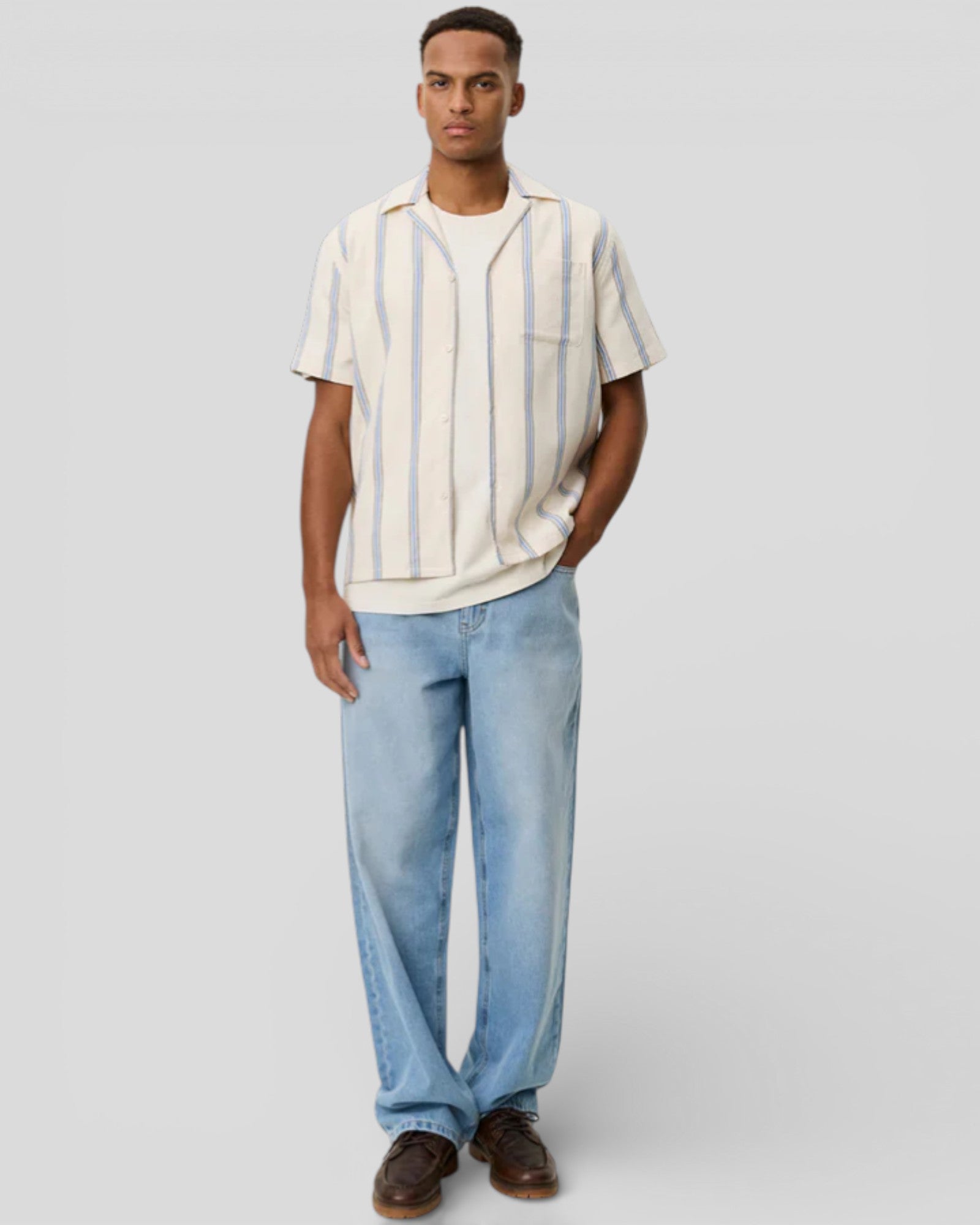 Les Deux || Lawson Stripe SS Shirt - Eggnog White Les Deux