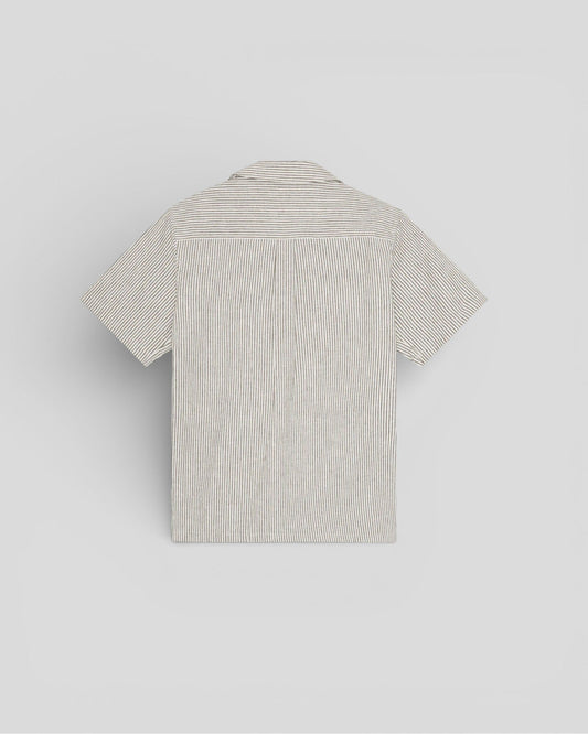 Les Deux || Lukas Stripe Cotton Linen SS Shirt - Teak Brown Les Deux