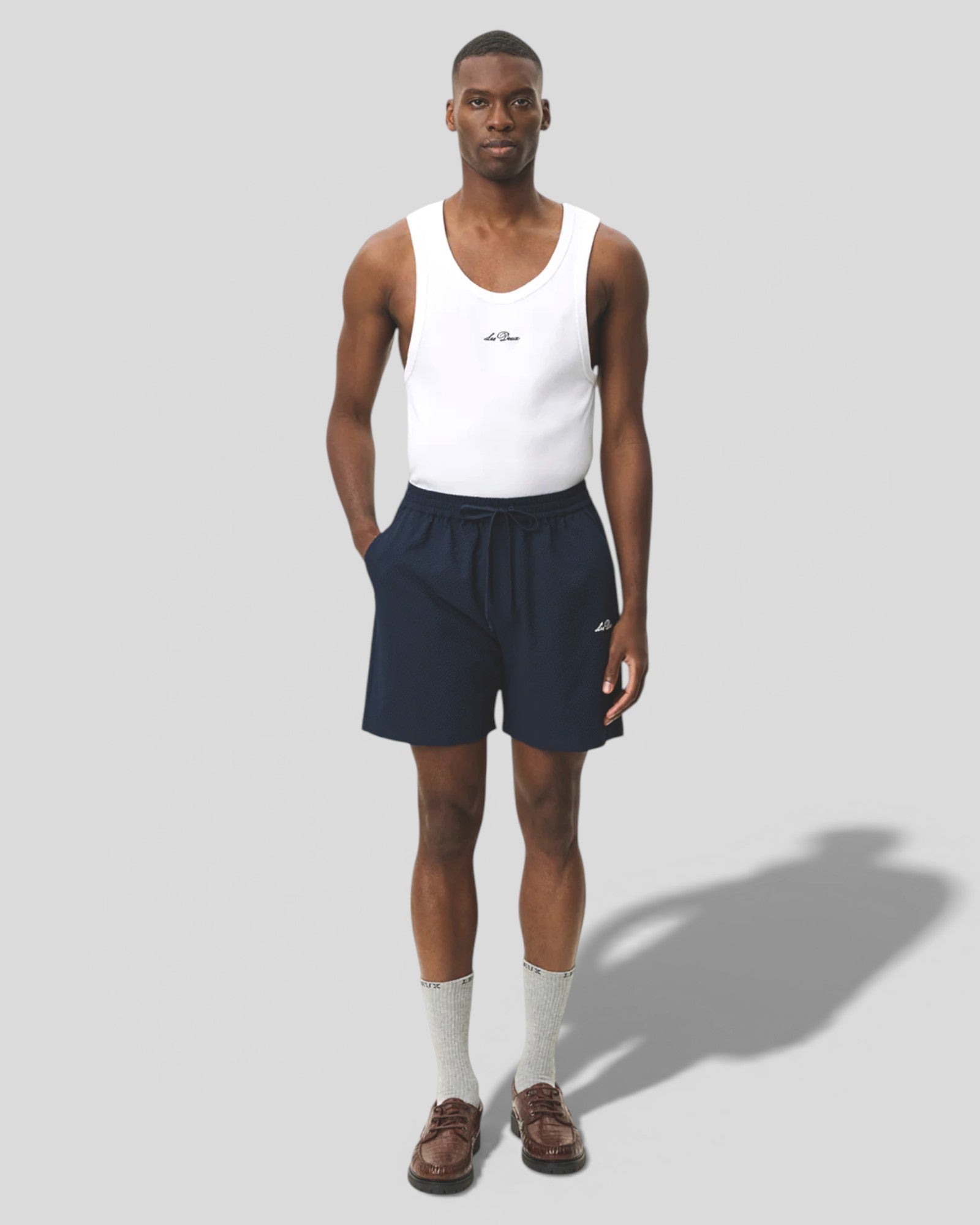 Les Deux || Stan Seersucker Swim Shorts - Dark Navy Les Deux