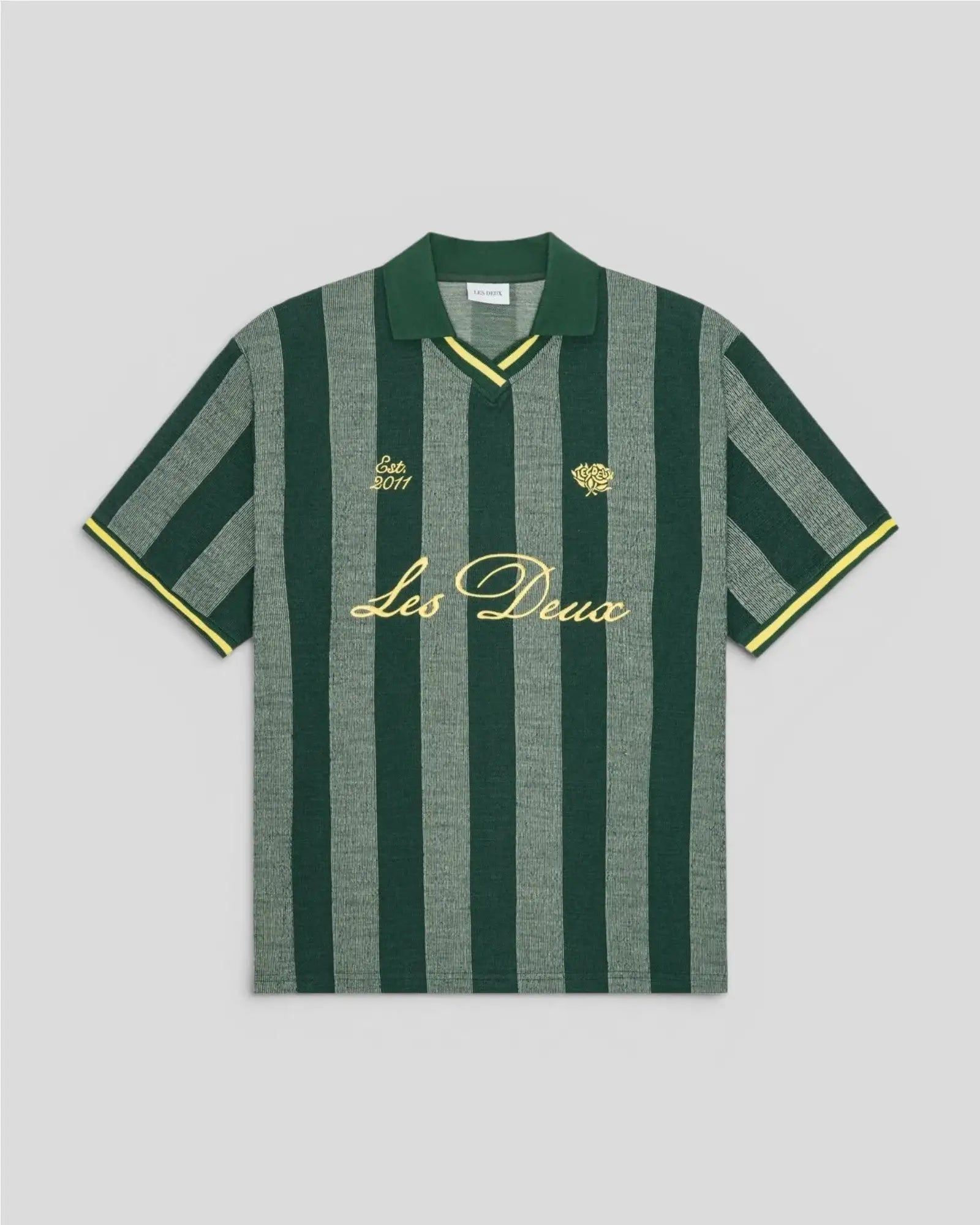 Les Deux || Stripe Jacquard Football Jersey - Pine Green Les Deux