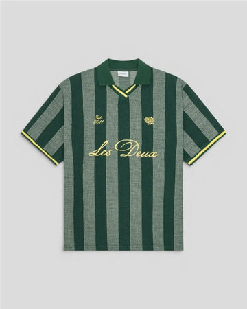 Les Deux || Stripe Jacquard Football Jersey - Pine Green Les Deux