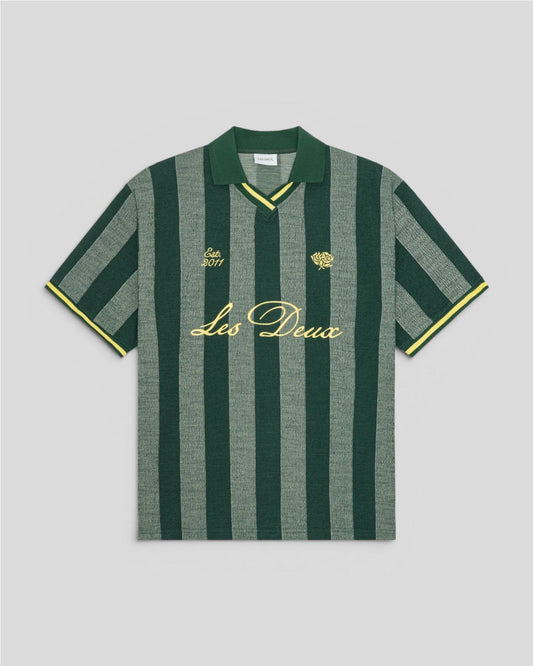 Les Deux || Stripe Jacquard Football Jersey - Pine Green Les Deux