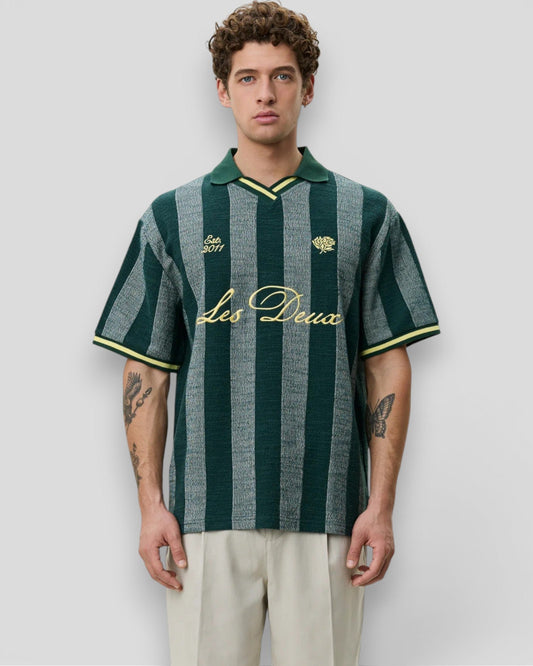 Les Deux || Stripe Jacquard Football Jersey - Pine Green Les Deux