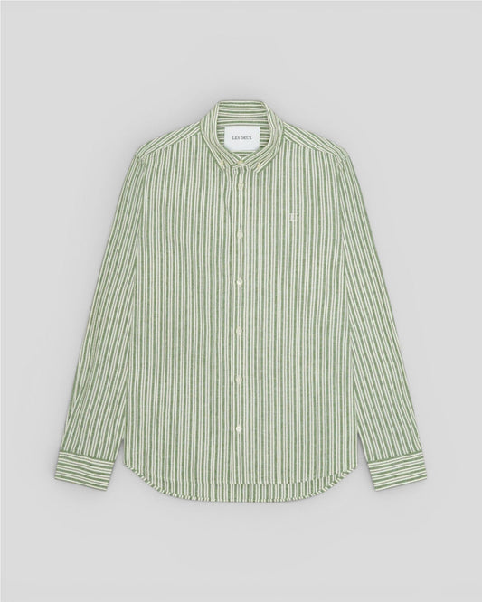 Les Deux || Stripe Cotton Linen Shirt - Artichoke Green Les Deux