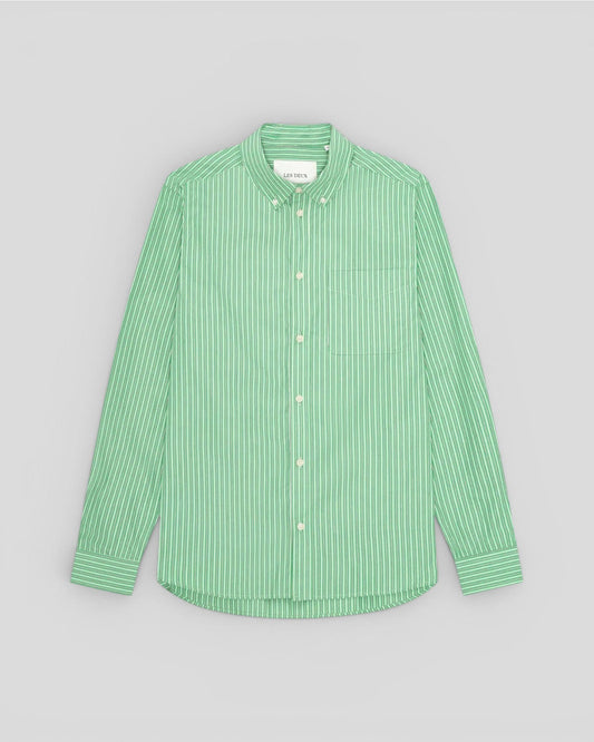 Les Deux || Strip Poplin Shirt - Green Spruce Les Deux