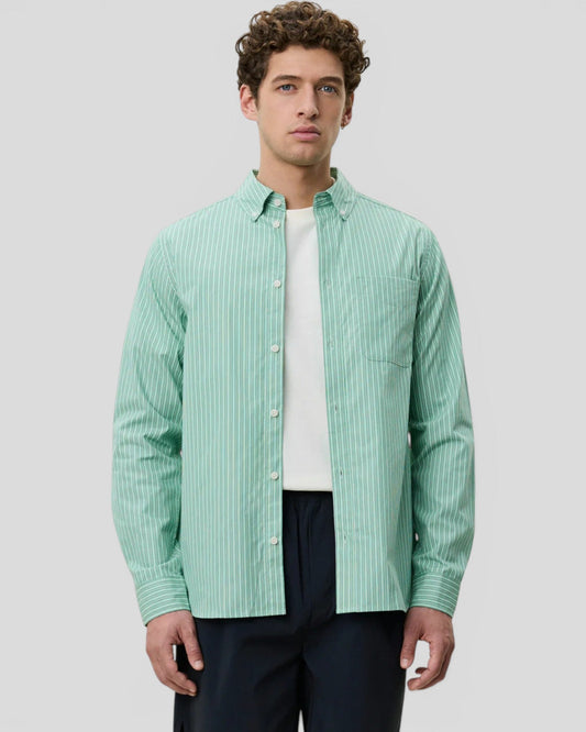 Les Deux || Strip Poplin Shirt - Green Spruce Les Deux