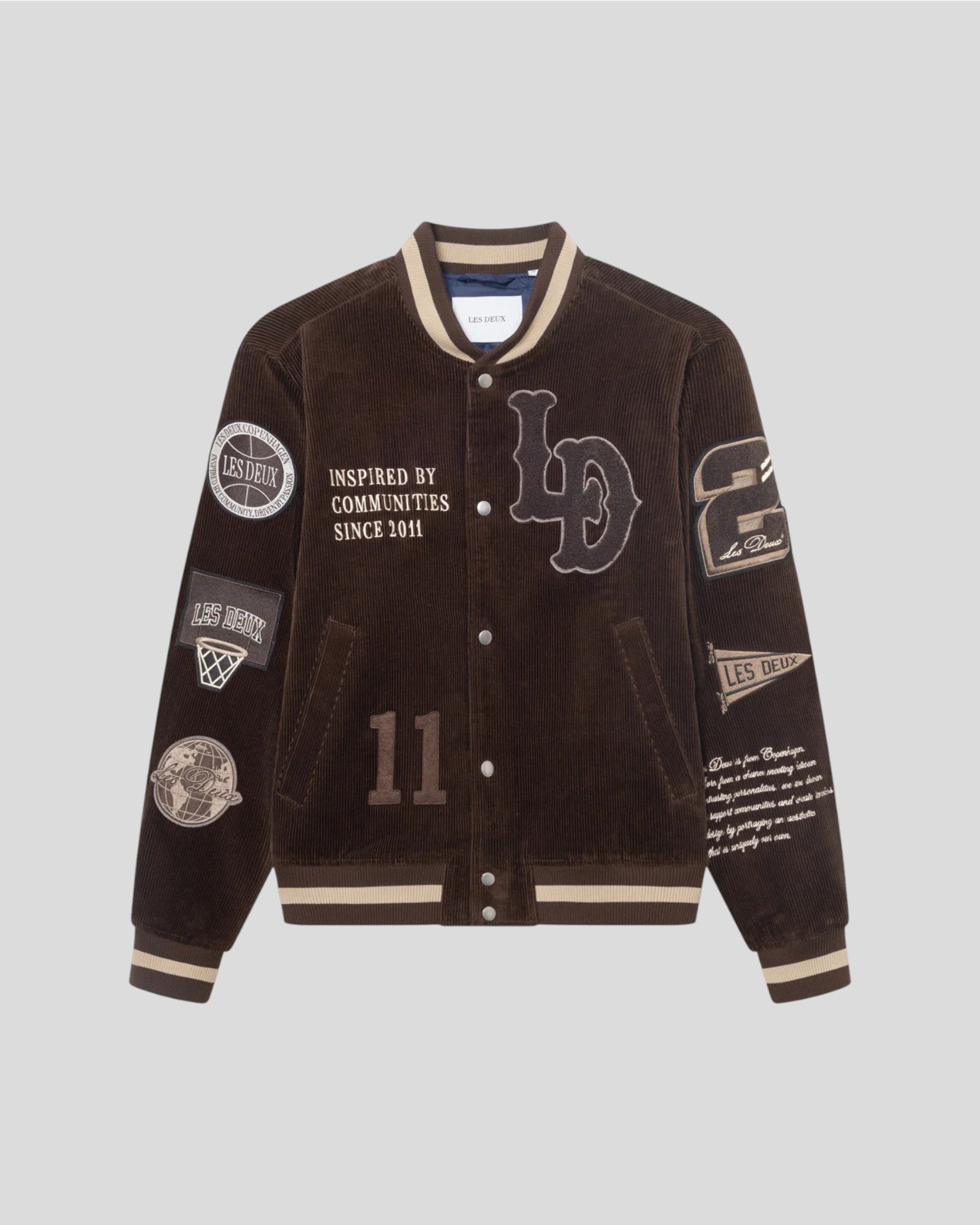 Les Deux || Corduroy Varsity Jacket - Slate Brown