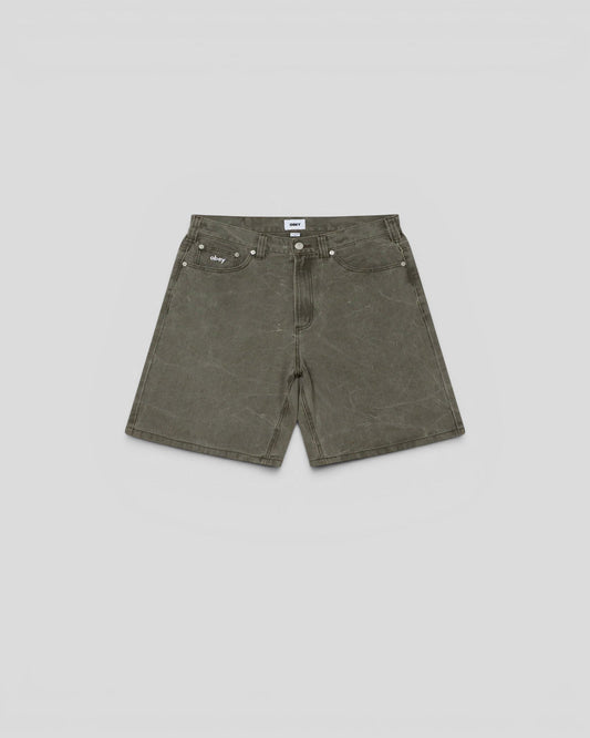 obey || Bigwig Baggy Denim Short - Black Olive Wrinkle Wash -M' Obey