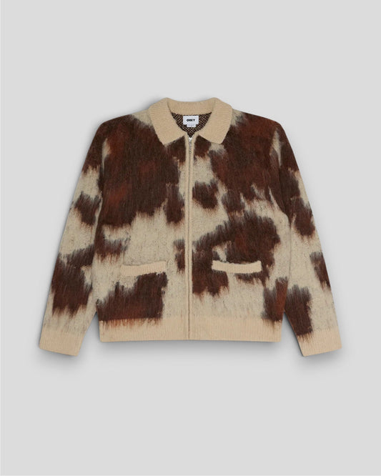 Obey || Cow Pattern Zip Sweater - Cow Multi - M' Obey