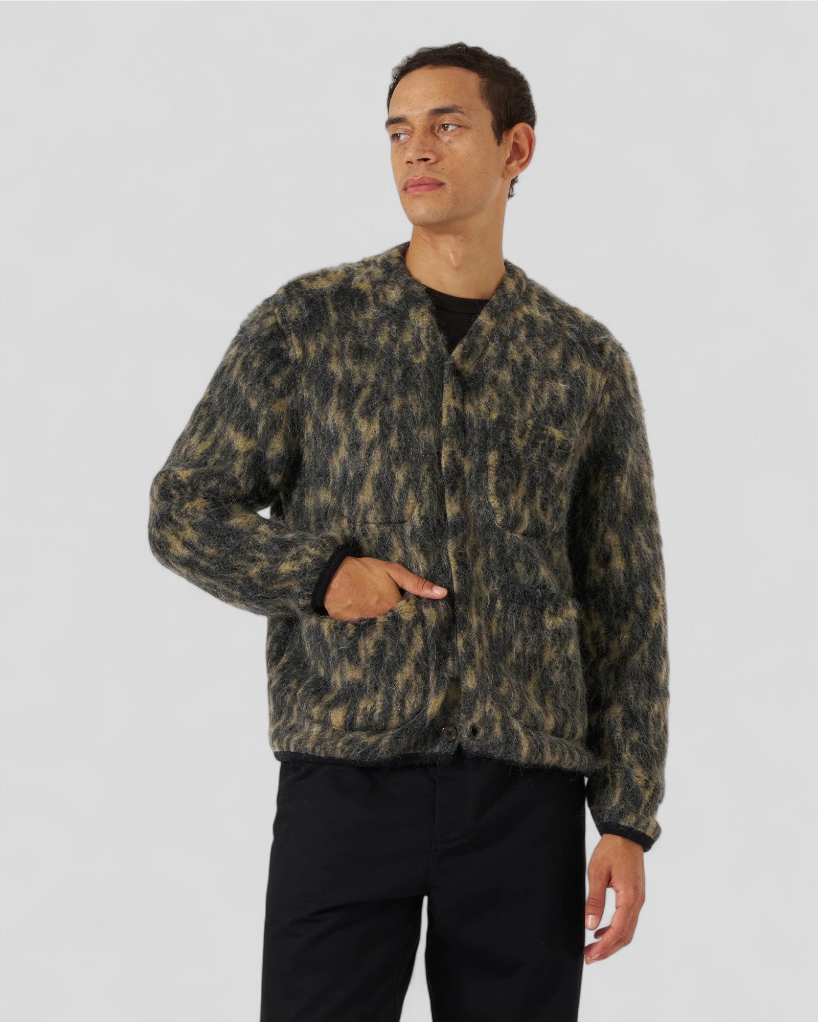 Universal Works || Cardigan Dolce Fleece - Charcoal Universal Works