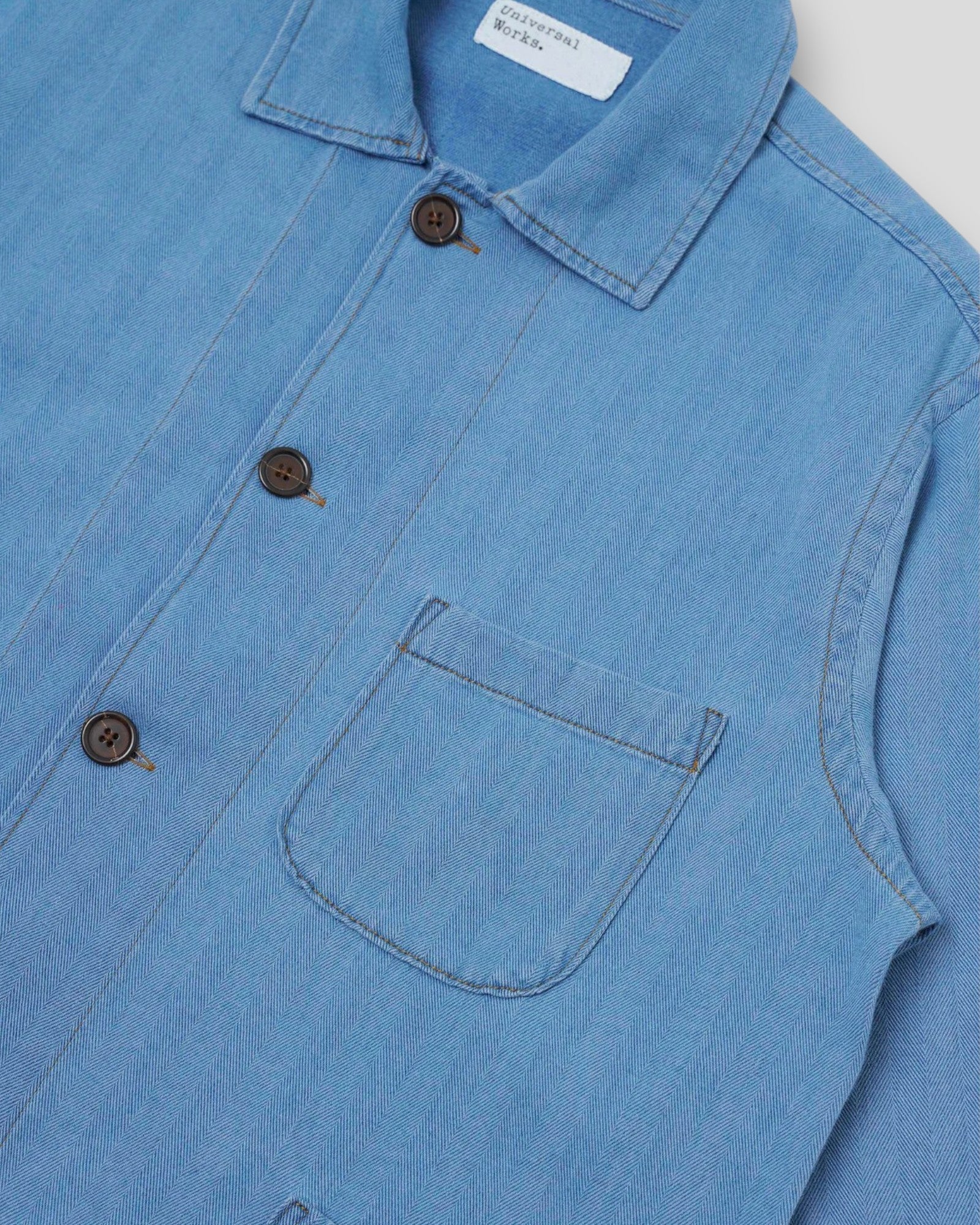 Universal Works || Bakers Overshirt Recycled Herringbone - Washed Indigo Universal Works