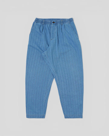 Universal Works || Pleated Track Pant Herringbone - Washed Indigo Universal Works