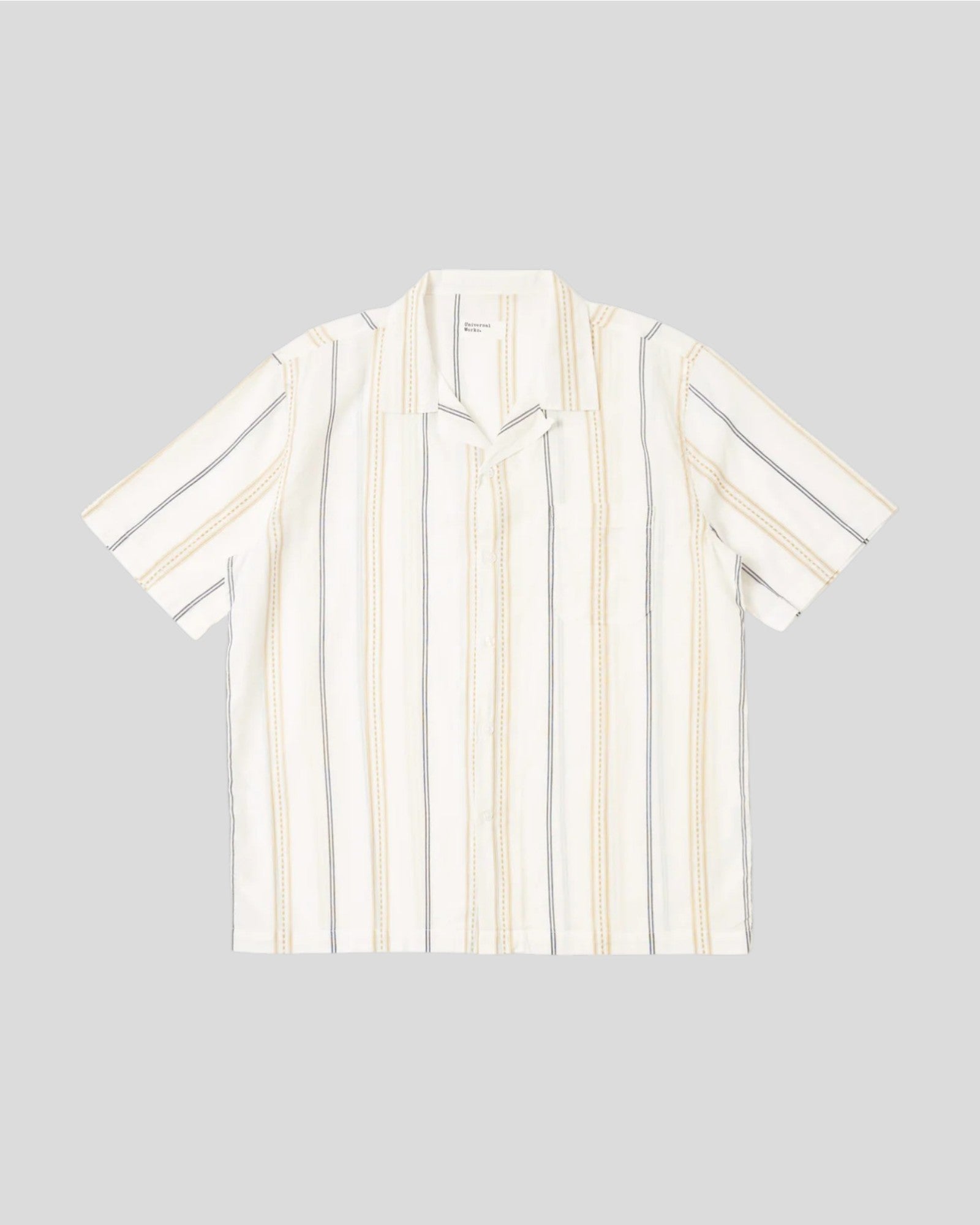 Universal Works || Road Shirt Hendrix  Stripe - Ecru/ Navy/ Sand Universal Works