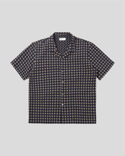 Universal Works || Road Shirt Rhodes 8 Cotton - Navy/ Sand Universal Works