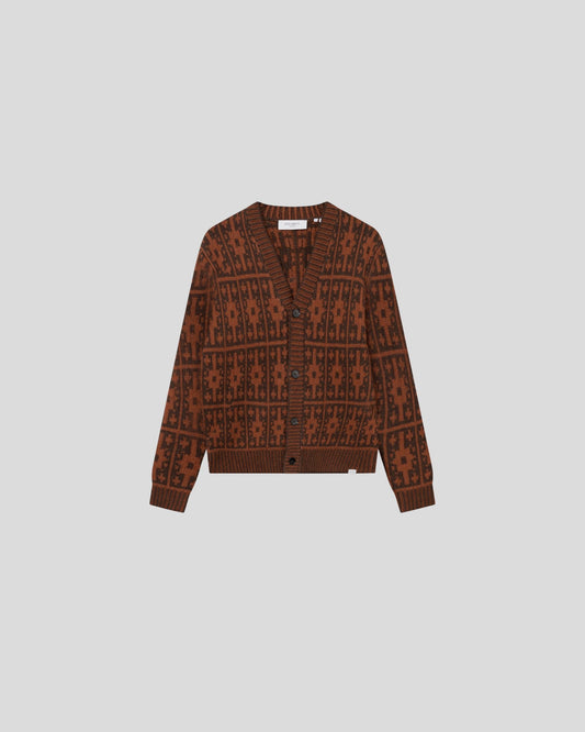 Les Deux || Ezra Heavy Jacquard Cardigan - Coffee Brown/ Honeycomb Les Deux