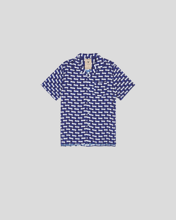 OAS || Blue Layer Zig Viscose Shirt - Cobalt Blue/ Cream